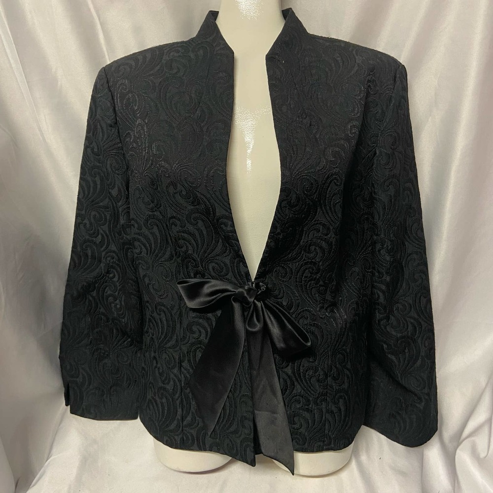 Jessica Howard Blazer Jacket Black 12 Petite Tie Front
